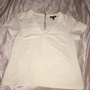 Off white, v-neck, short sleeved blouse